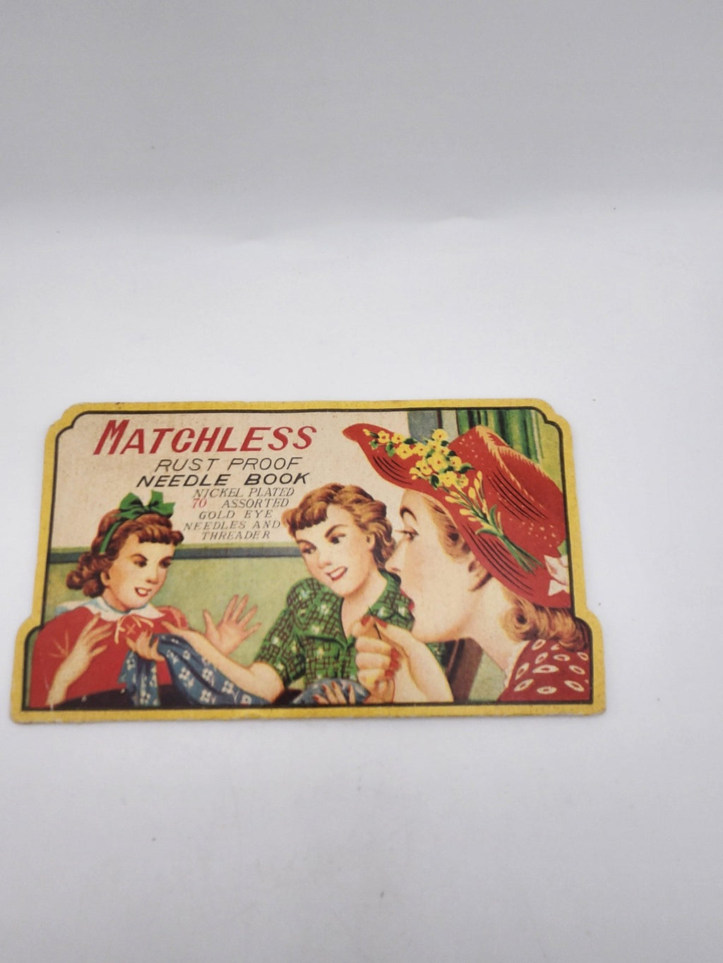 Vintage Matchless Rust Proof Needle Book 70 Gold Eye Sewing Needles Paper Case