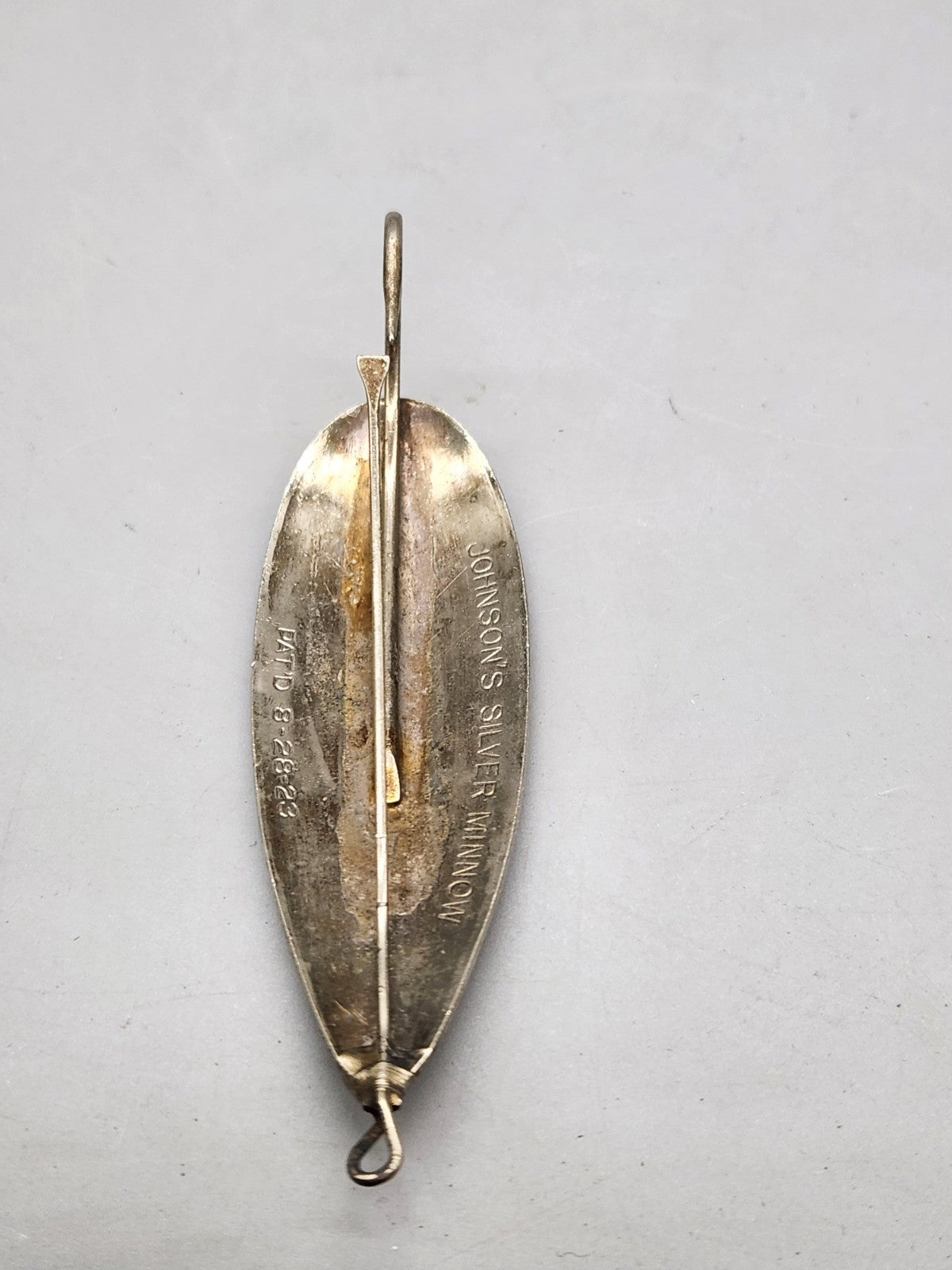 Vintage Johnson's Silver Minnow Weedless Fishing Lure Pat 8-28-23 Single Hook...