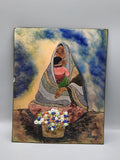 Mother Child Flowers Original Mosaic Tile Signed Colorful Folk Art Small