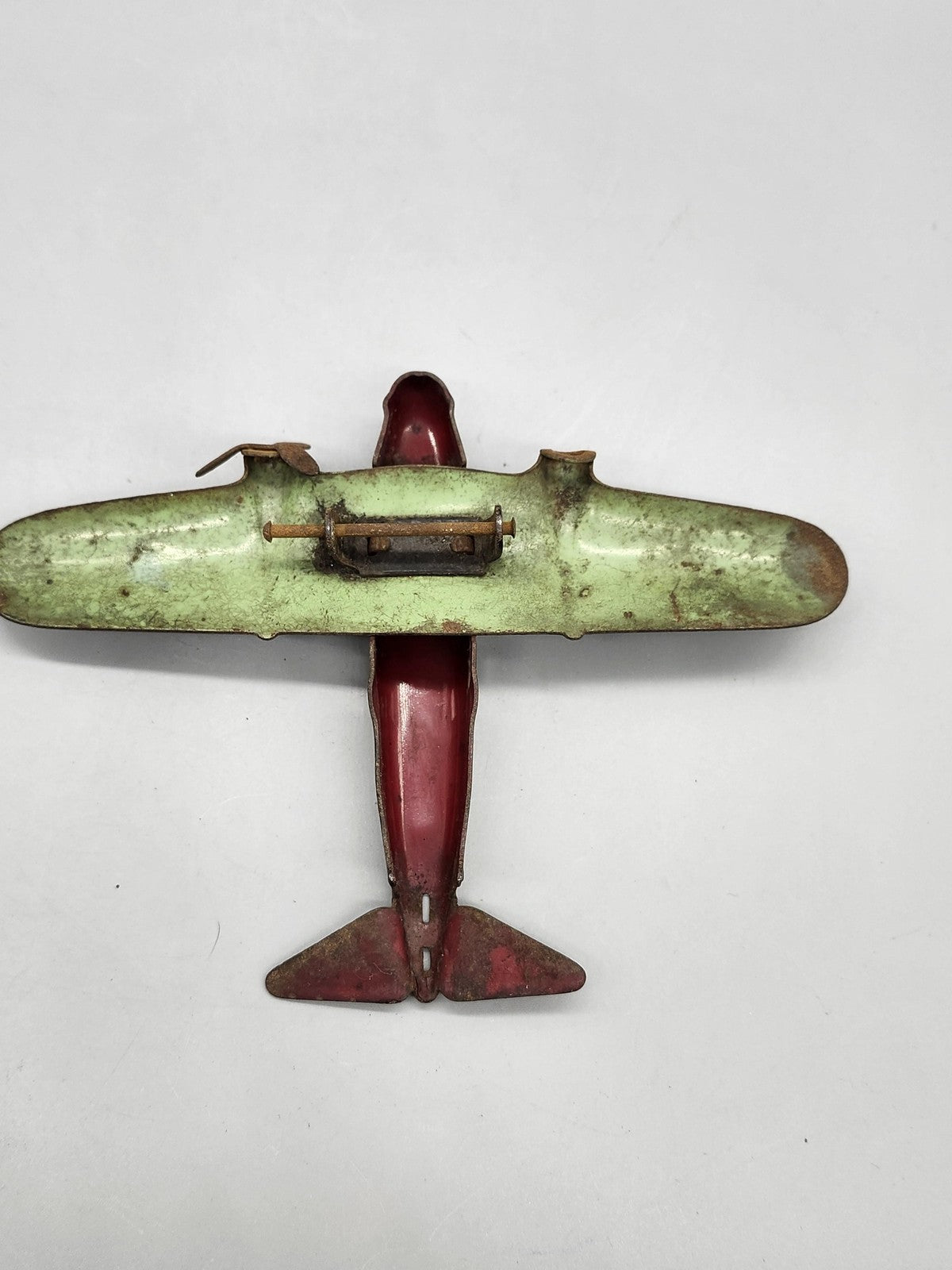 Vintage Cast Iron Airplane Toy Small Red Green Propeller Plane Collectible Decor