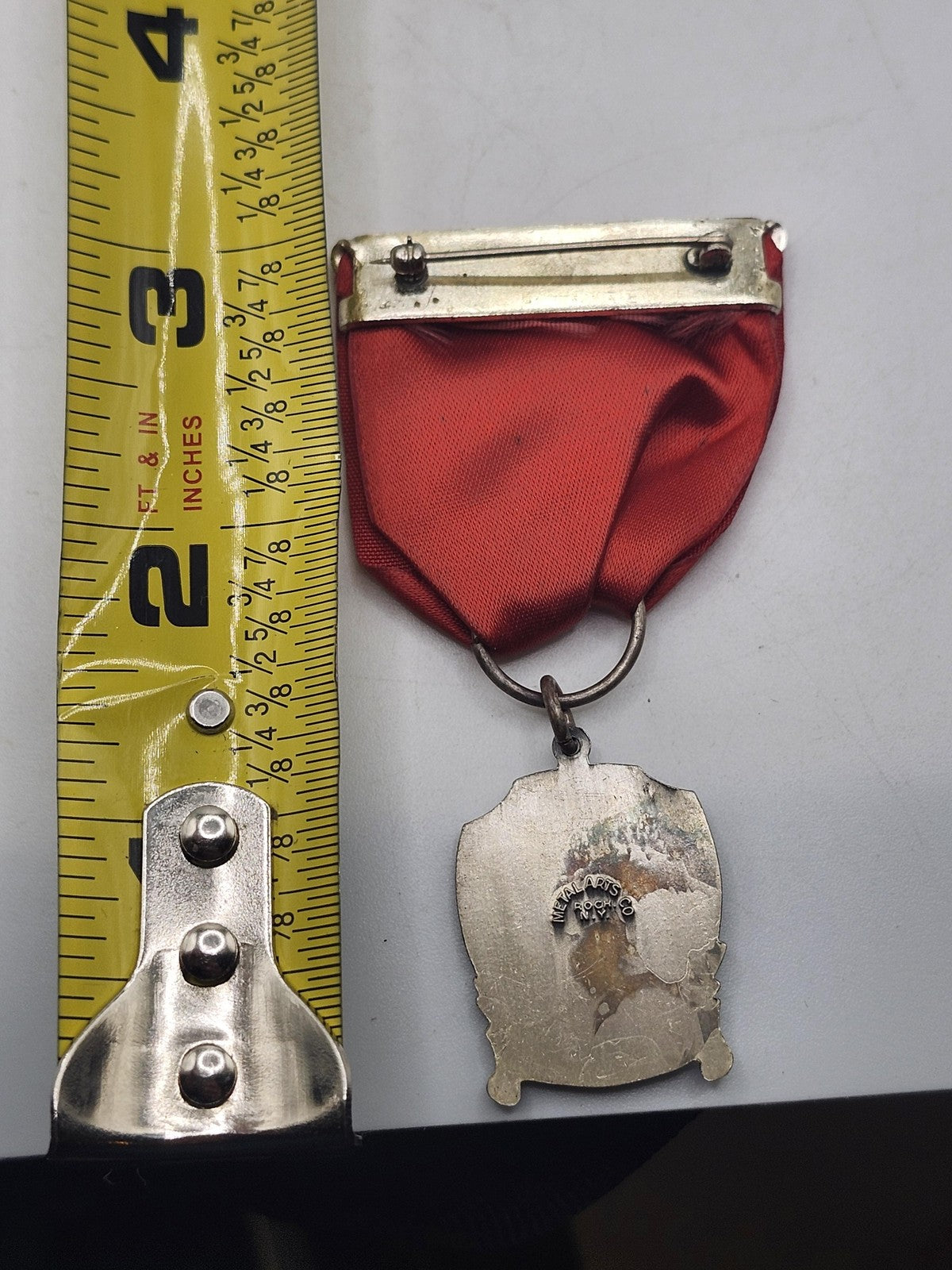 Vintage SOK.POL.W.AM. Eagle Shield Medal Red Ribbon Metal Arts Co USA Award