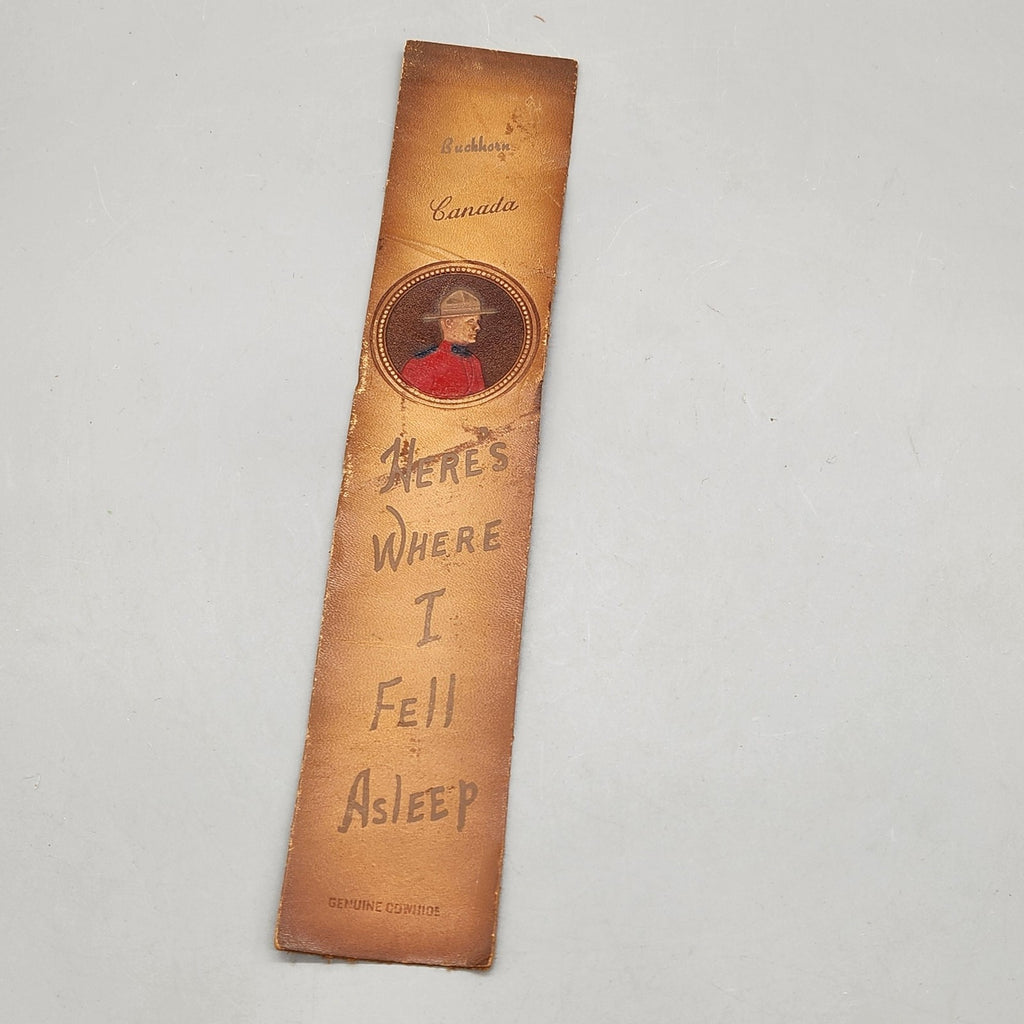 Vintage Buckhorn Canada Leather Bookmark Mountie Here's Where I Fell Asleep