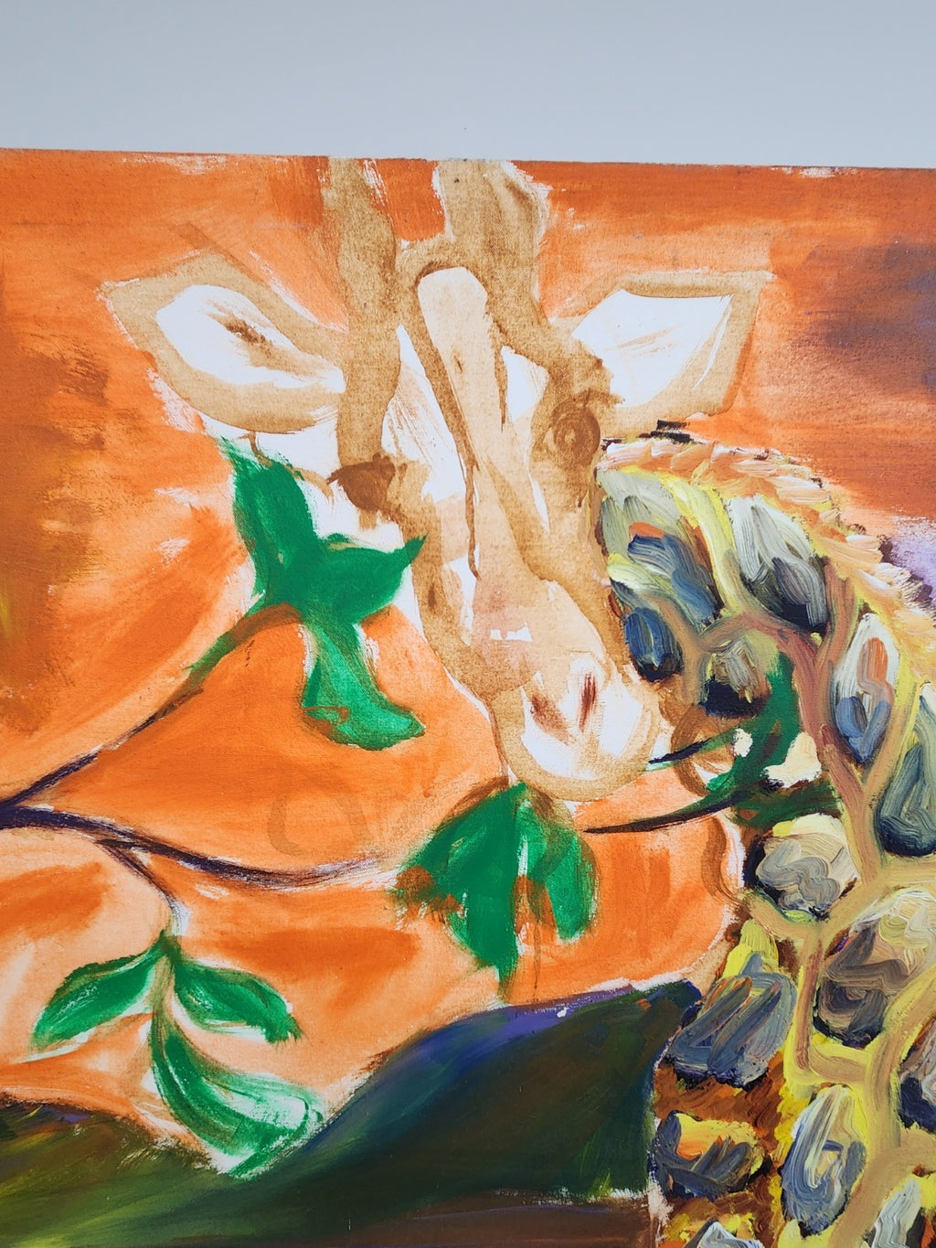Vintage Unfinished Original Giraffe Acrylic Painting on Canvas 44x38 Abstract...