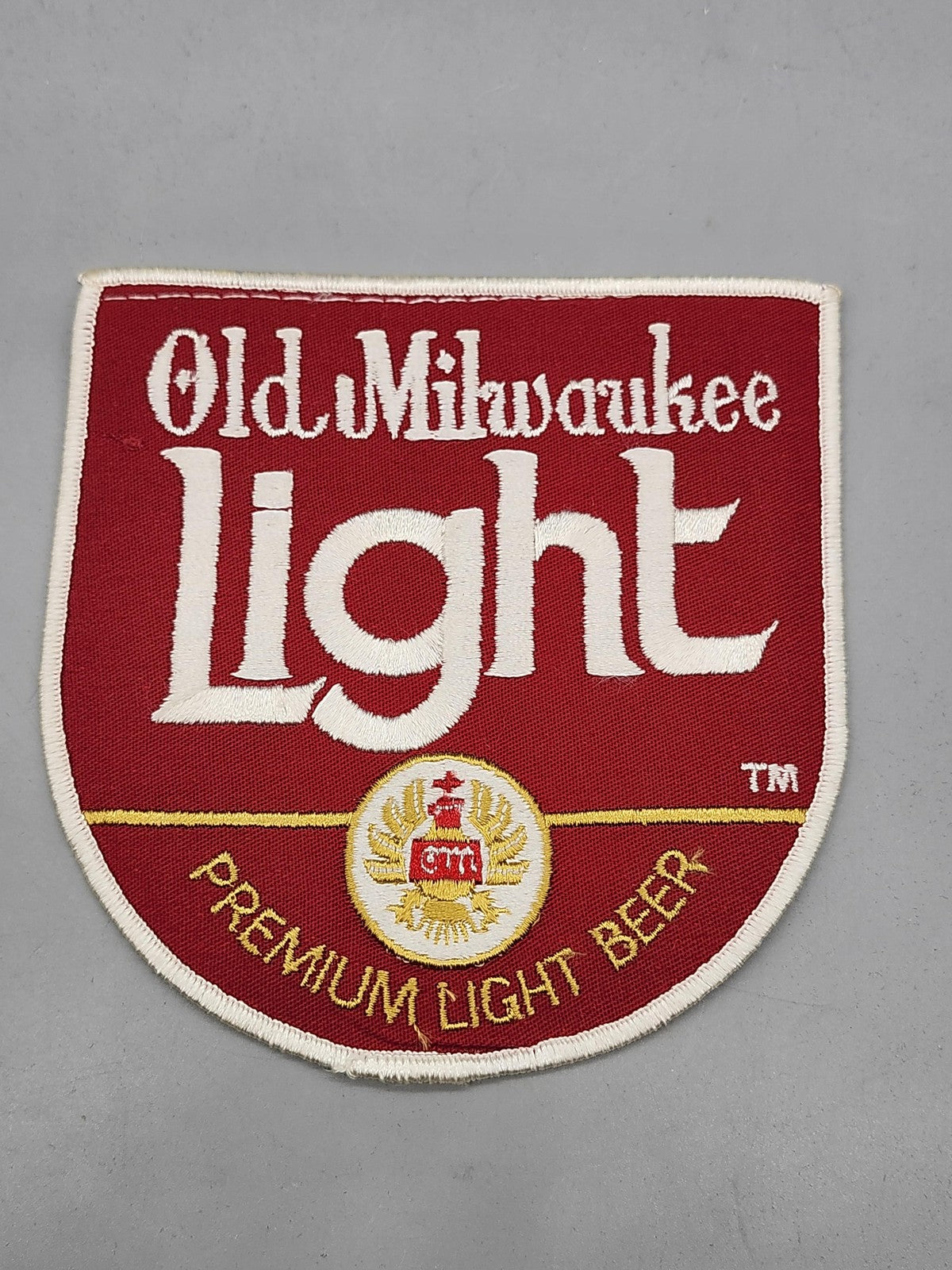 Vintage Old Milwaukee Light Beer Patch Red White Embroidered Breweriana Decor