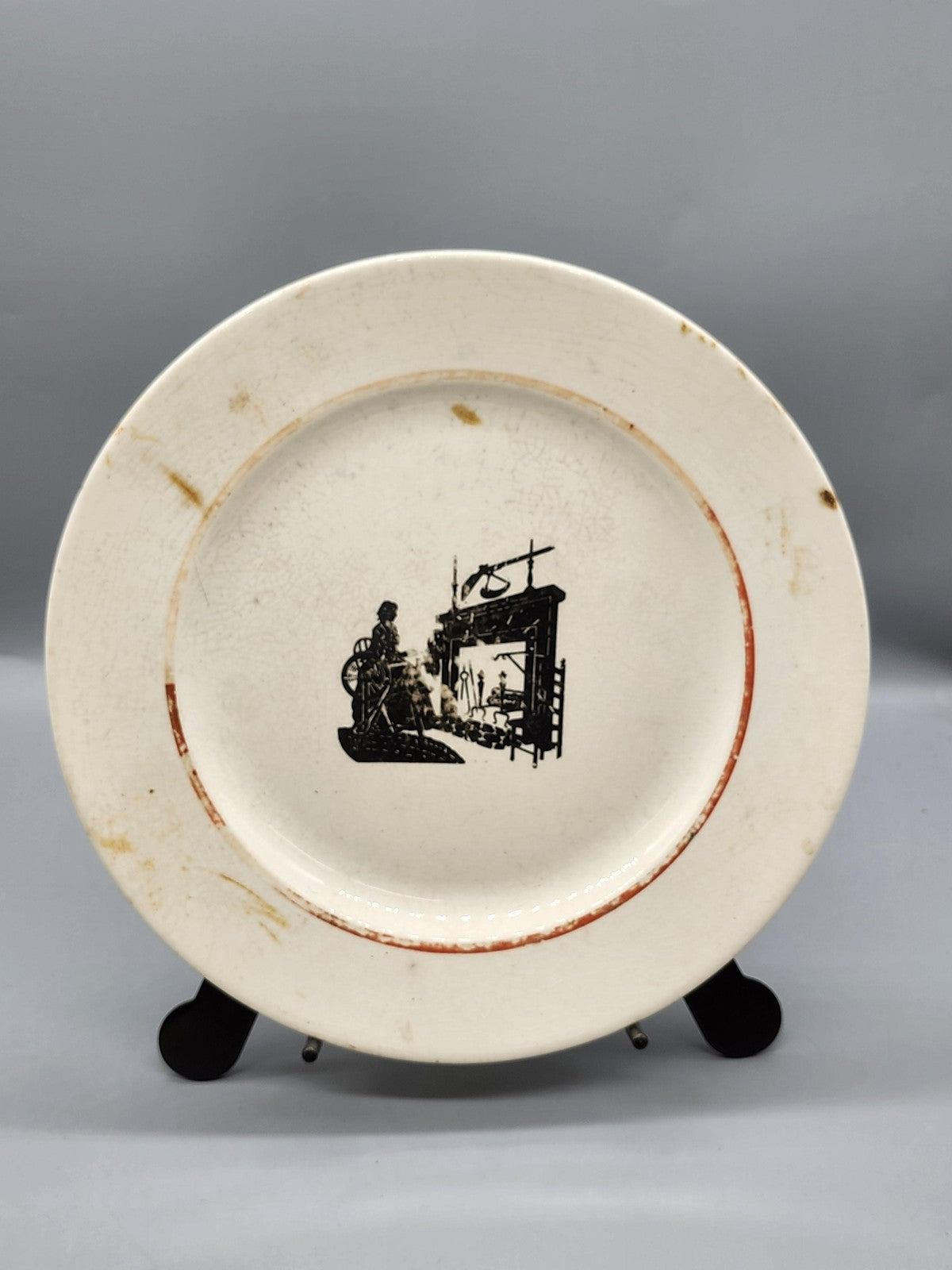 Vintage Harker Modern Age Silhouette Beige Dinner Plate Colonial Scene USA