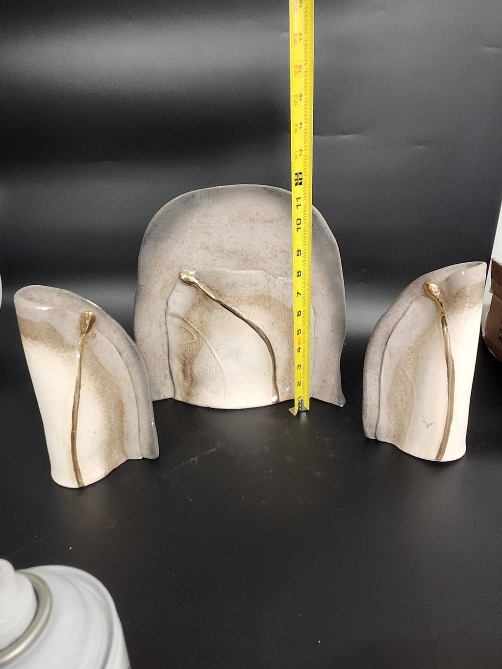 Beige Abstract Ceramic Stoneware Vase Set Of 3 Modern Art Pottery Table Decor