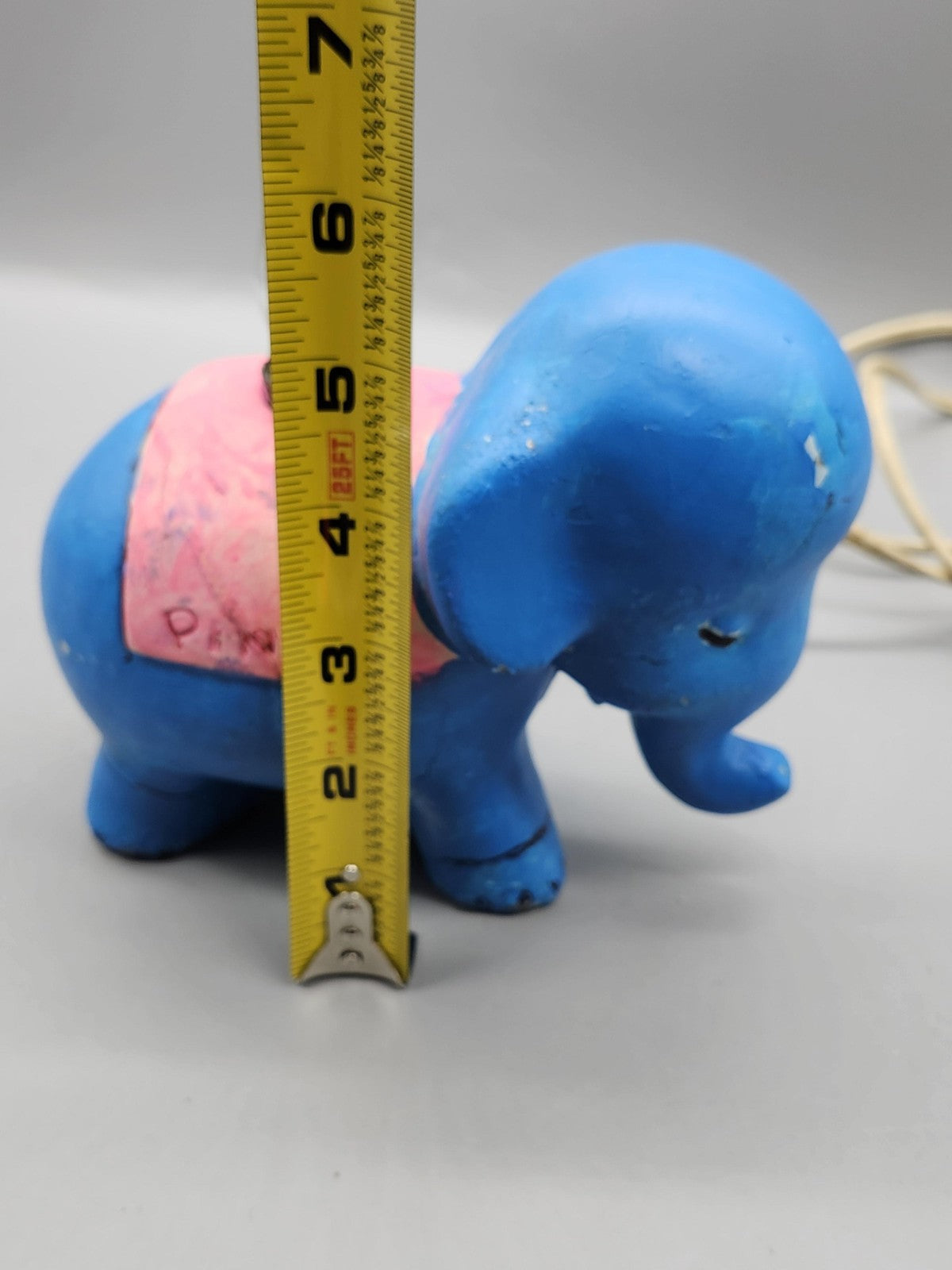 Vintage Chalkware Blue Elephant Bedside Lamp Plug In Nursery Night Light Pinky