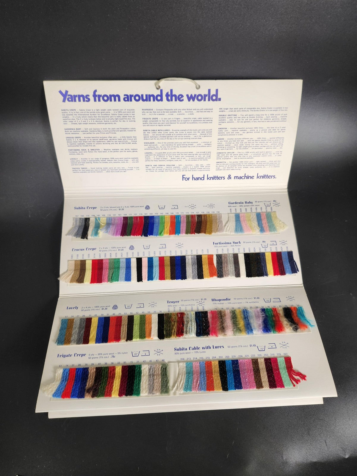Vintage Knitking Yarns From Around The World Sample Swatch Multicolor Card Chart