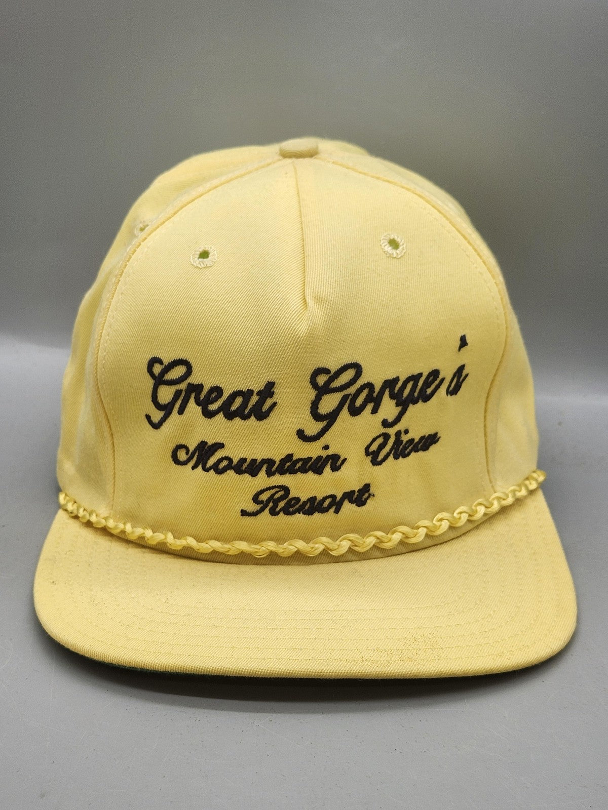 Vintage New Era Great Gorge's Resort Hat Cap Snap Back Mens Large Yellow 80s
