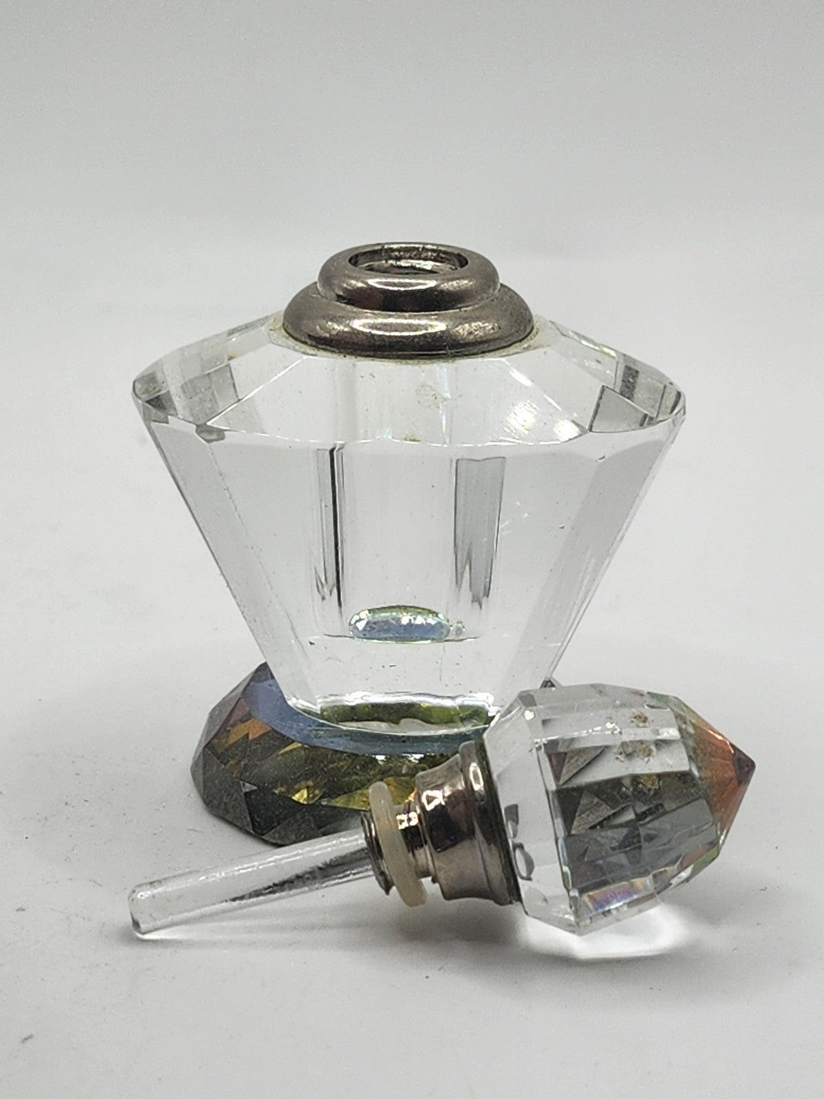 Vintage Crystal Perfume Bottle Rainbow Cut Glass Stopper Iridescent Vanity Decor