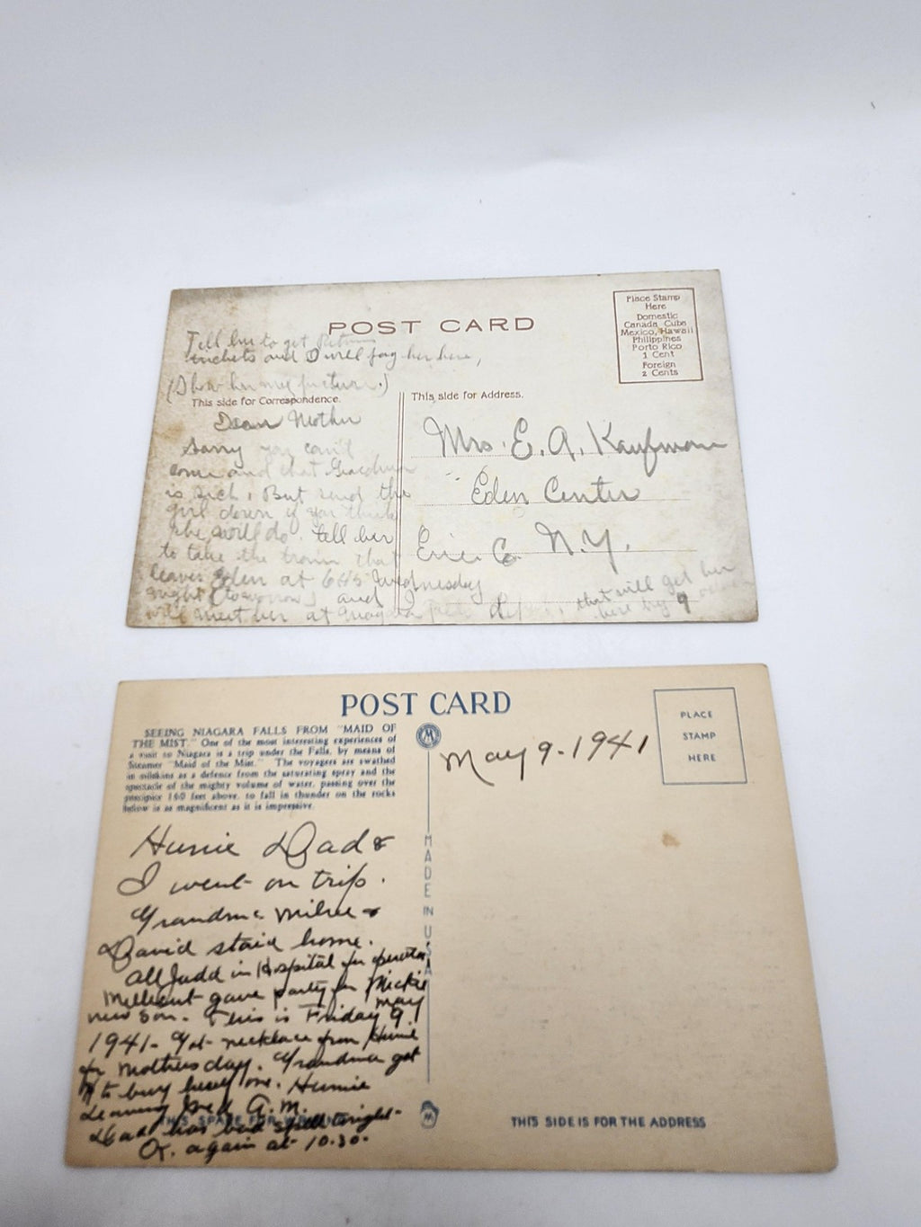 Vintage 1941 Niagara Falls Maid Of The Mist Yachting Linen Postcards Lot Of 2