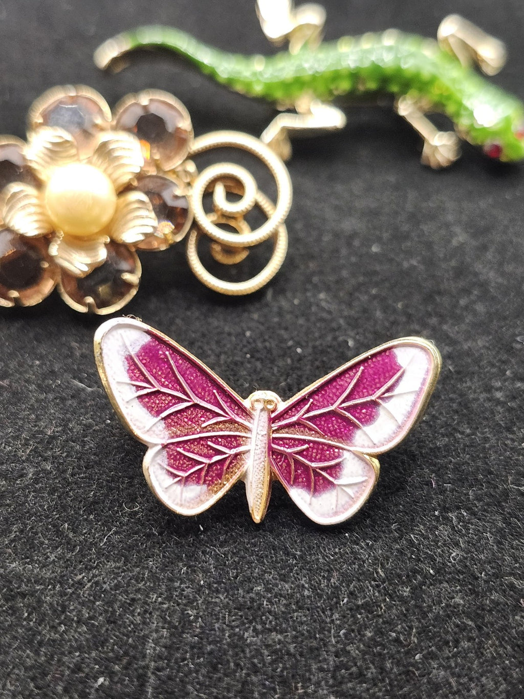 Lizard Butterfly Flower Brooch Pin Lot Enamel Rhinestone Costume Jewelry Set