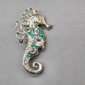Seahorse Brooch Silver Tone Aqua Enamel Rhinestone Sea Life Pin Jewelry Gift