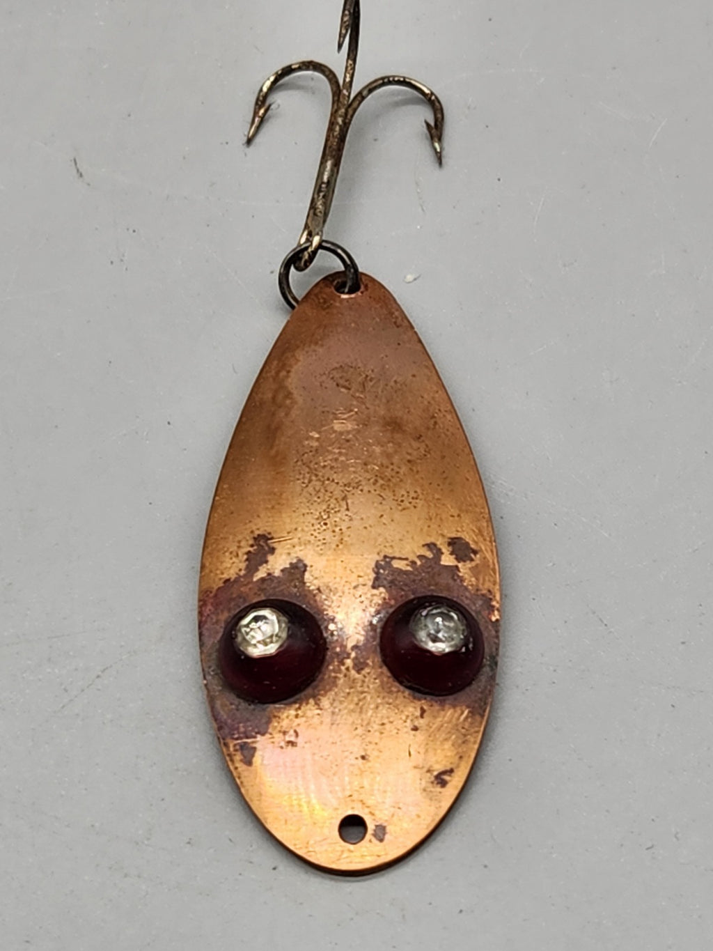 Vintage Copper Jeweled Eye Fishing Spoon Lure Antique Metal Tackle 2.5"...