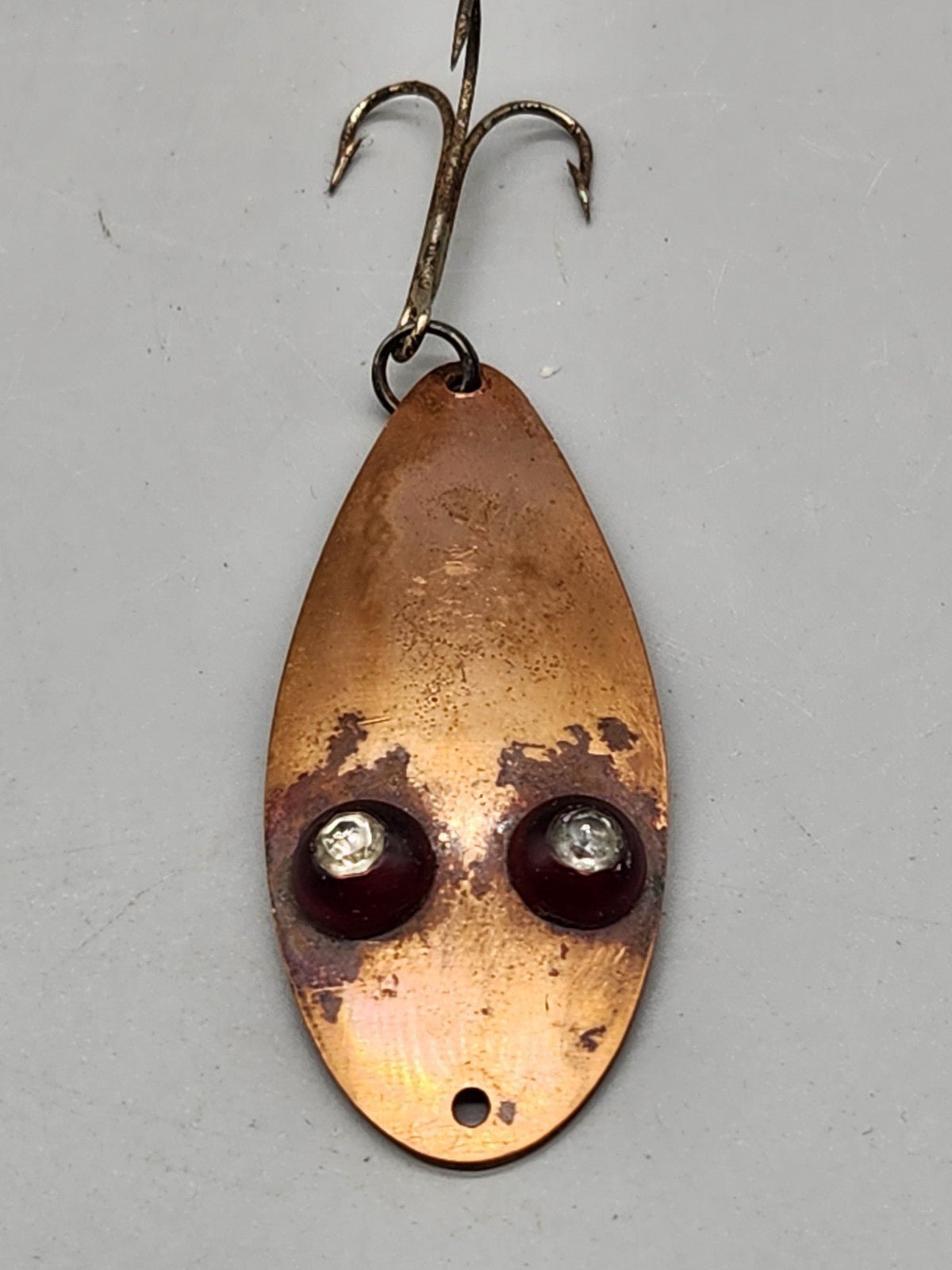Vintage Copper Jeweled Eye Fishing Spoon Lure Antique Metal Tackle 2.5"...