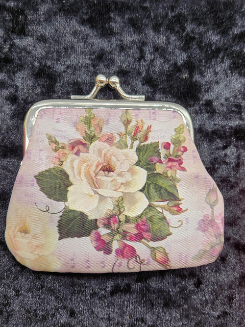 Floral Coin Wallet Purse Womens One Size Pink Canvas Kiss Lock Christian Hymn