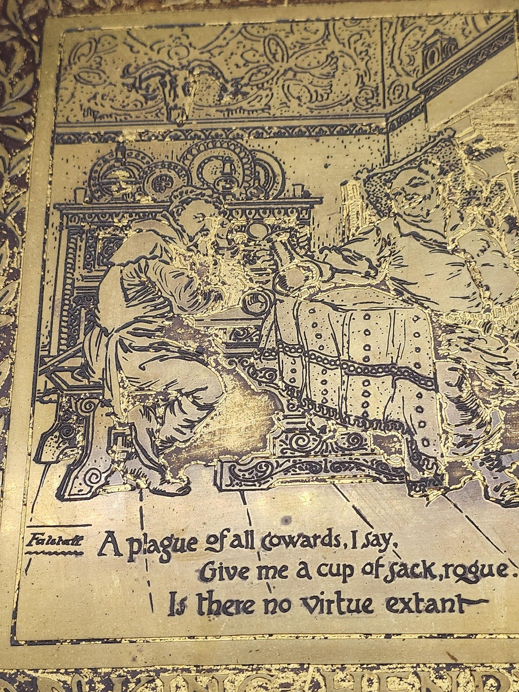 Vintage 1903 Shakespeare Henry IV Falstaff Brass Gold Plaque George Routledge
