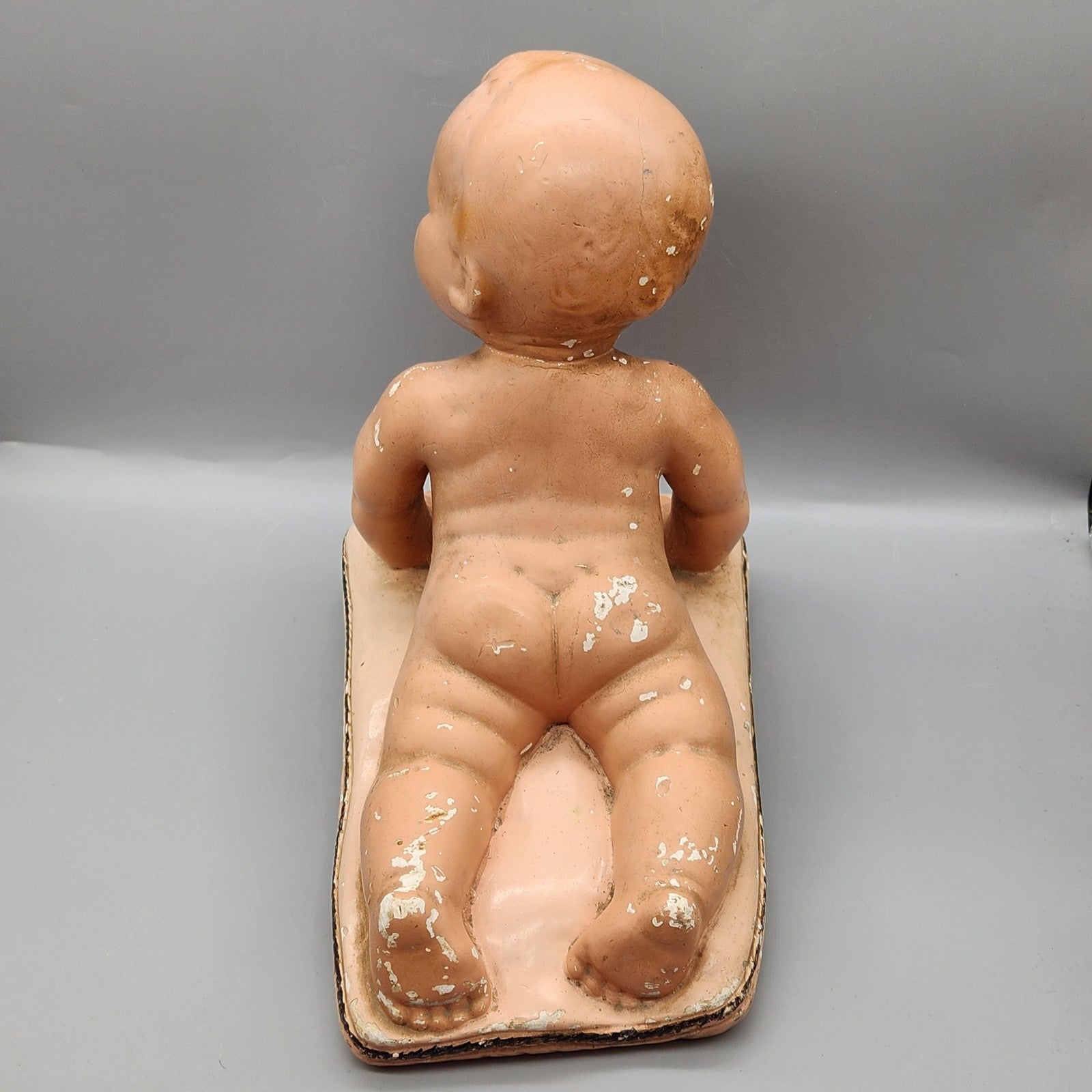 Vintage Unmarked Piano Baby Figurine Large Pink Chalk Nursery Shelf Decor