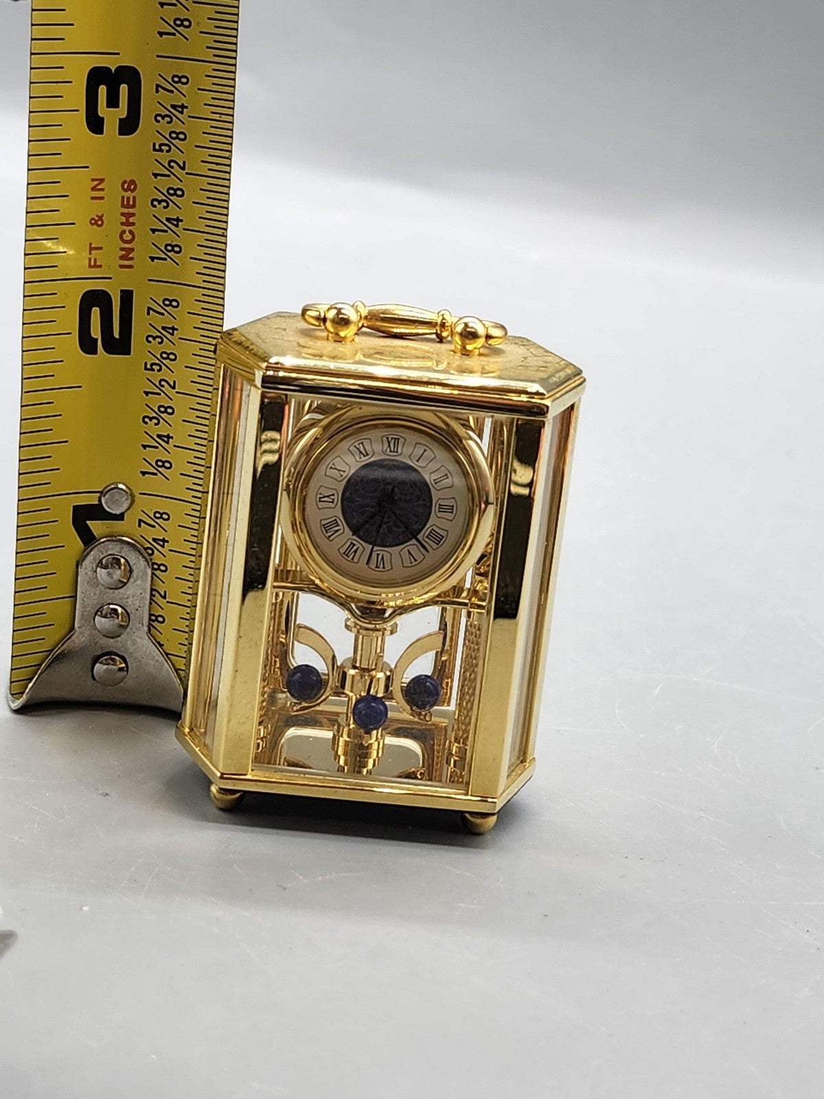Mini Gold Carriage Mantel Clock Small Quartz Pendulum Glass Tabletop Desk Decor