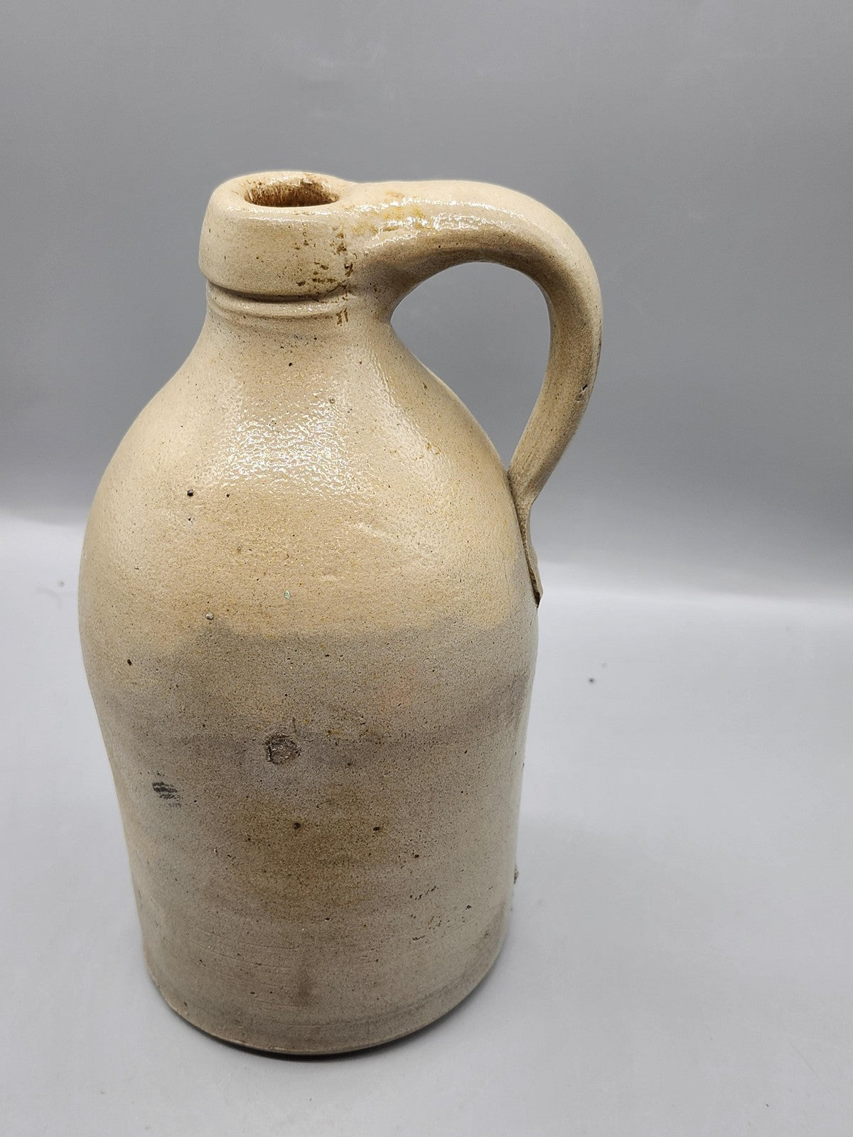 Vintage Unmarked Beige Stoneware Bottle Jug With Handle Rustic Pottery Decor
