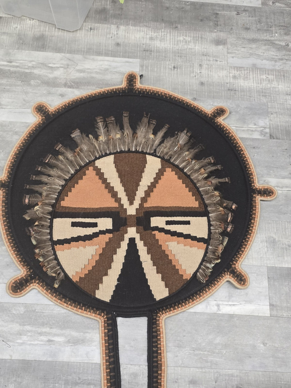 Large Handmade Southwestern Wool Wall Hanging Native Style Feather Textile 68”