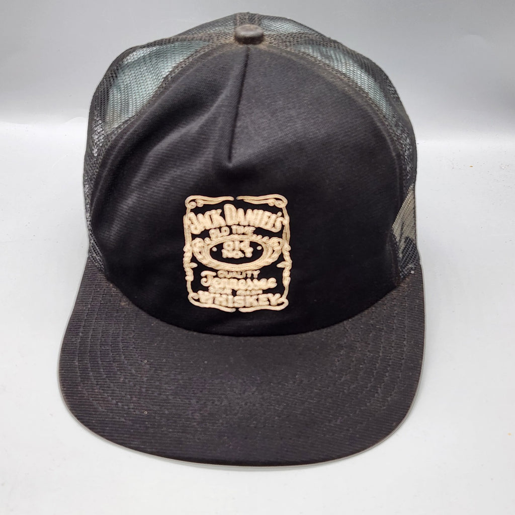 Vintage Jack Daniel’s Trucker Hat USA Made Mesh Snapback Whiskey Black Cap Distr