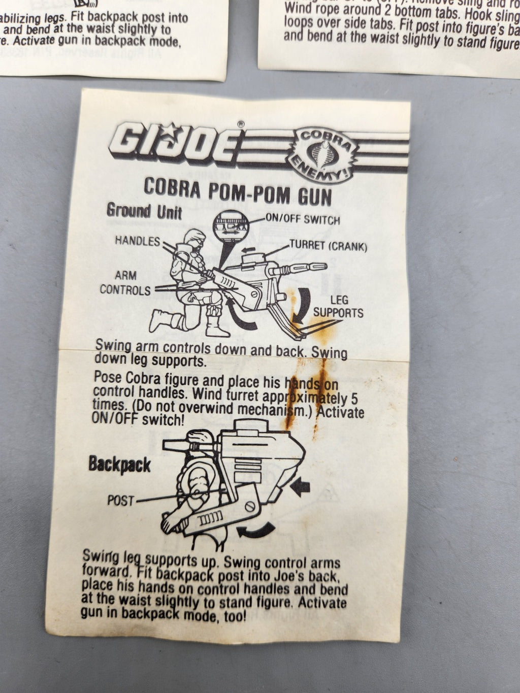 Vintage 1987 GI Joe Mini Vehicle/Filecard Instruction Lot – Cobra Pom-Pom...