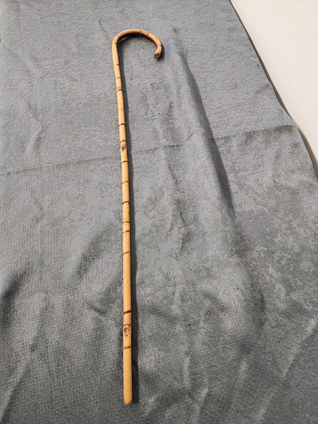 Vintage Bamboo Walking Cane Shepherd Crook Style Rattan Wooden Stick 30”