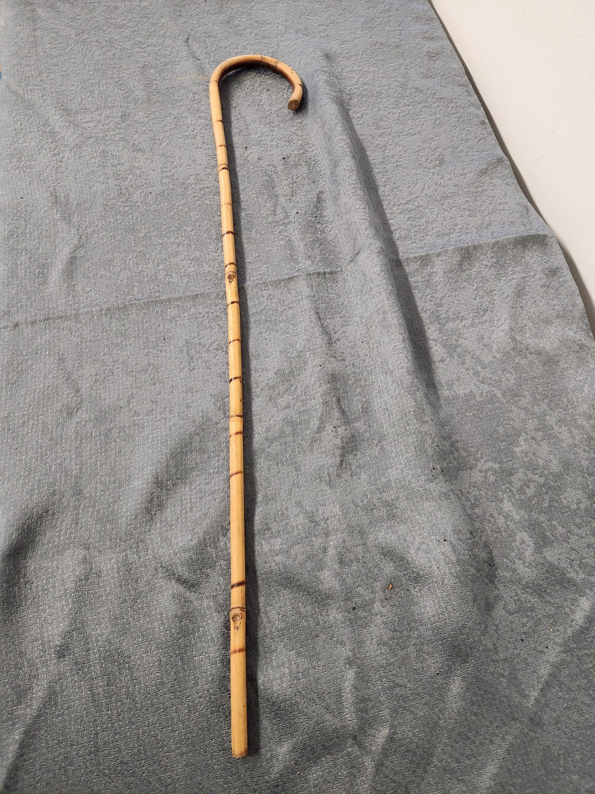 Vintage Bamboo Walking Cane Shepherd Crook Style Rattan Wooden Stick 30”
