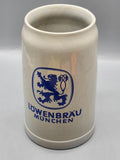 Vintage Lowenbrau Munchen Beer Mug 1L Gray Blue Stoneware Germany Breweriana