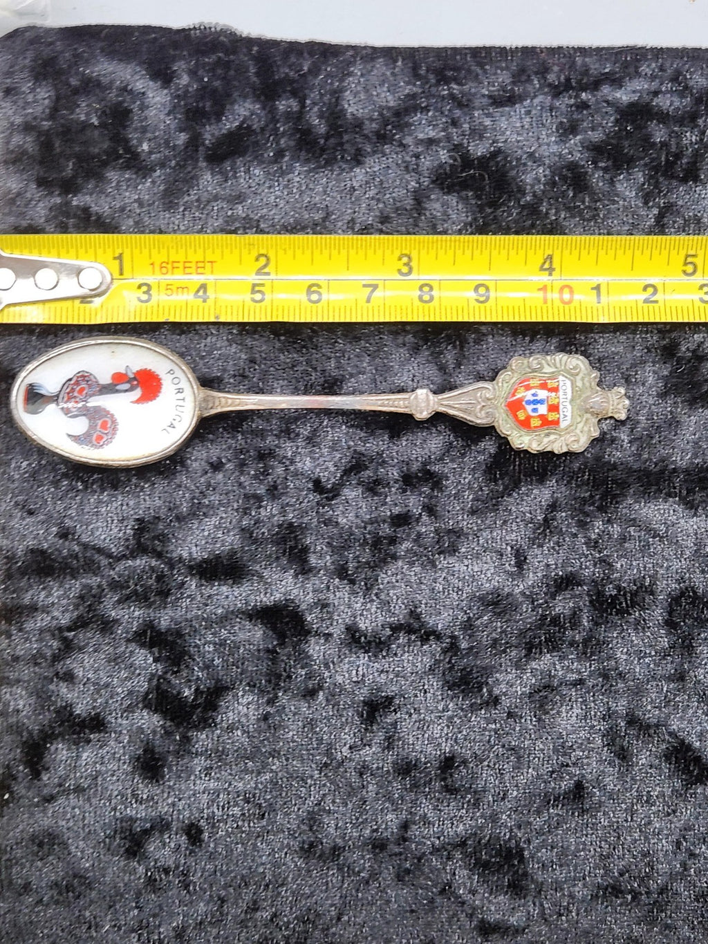 Unmarked Portugal Souvenir Spoon Small Crest Rooster Enamel Metal Travel Decor