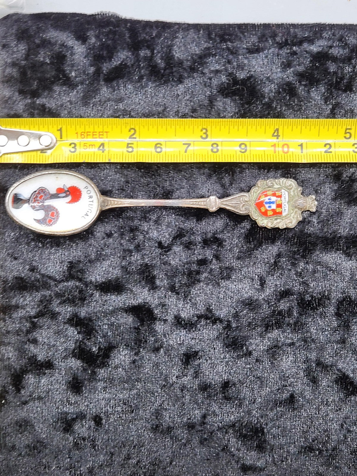 Unmarked Portugal Souvenir Spoon Small Crest Rooster Enamel Metal Travel Decor