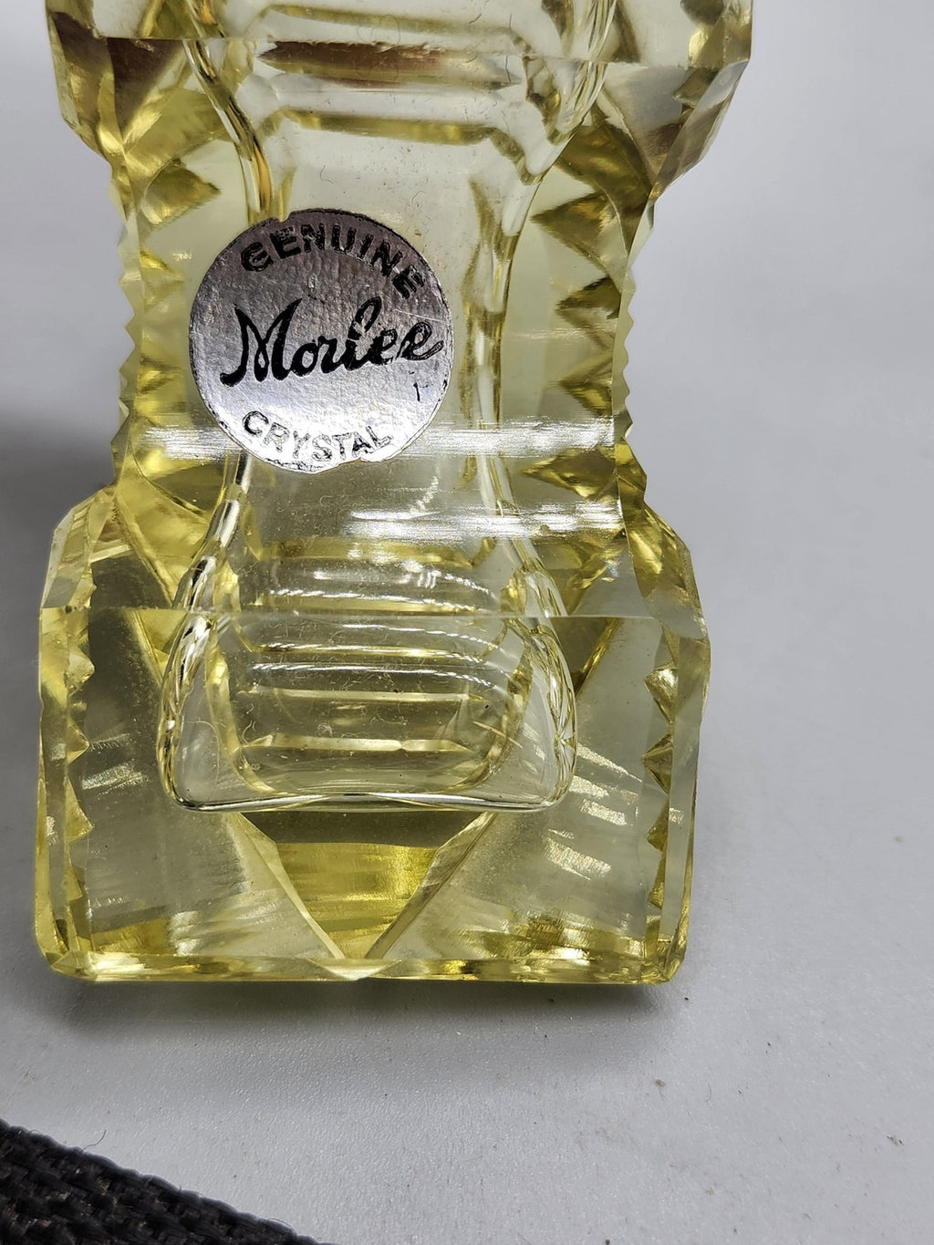 Morlee Crystal Candle Holder Pair Small Yellow Half Moon Art Deco Decor