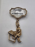 Vintage Perfect Attendance Award Pin Gold Tone Student At Desk School Jewelry