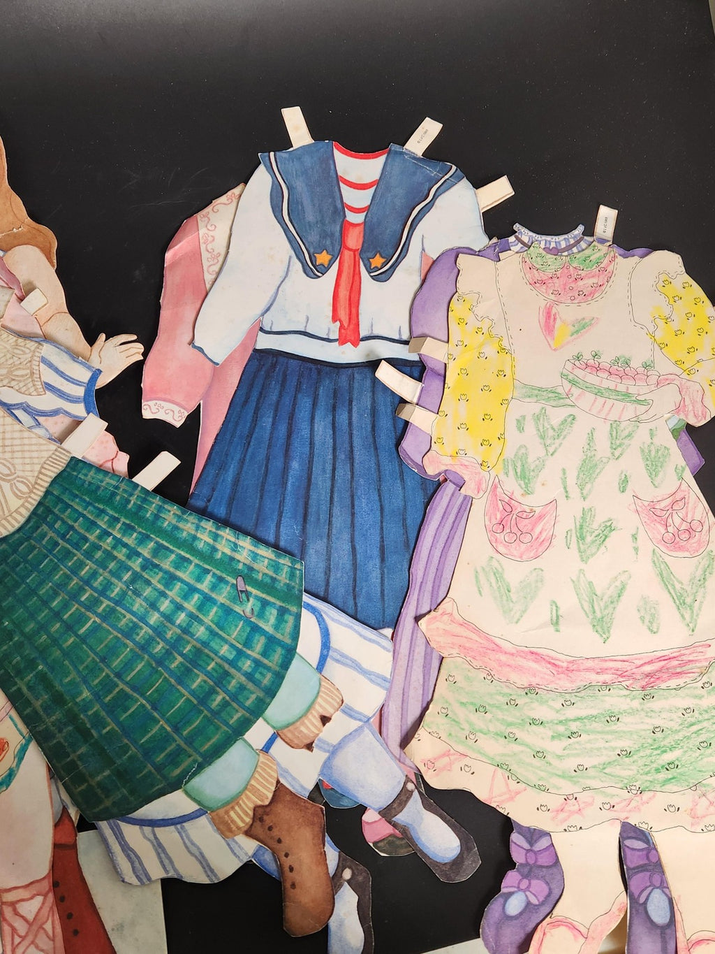 Vintage 1988 LVC Large Girl Paper Doll Stand Clothes Outfits Lot Cardboard