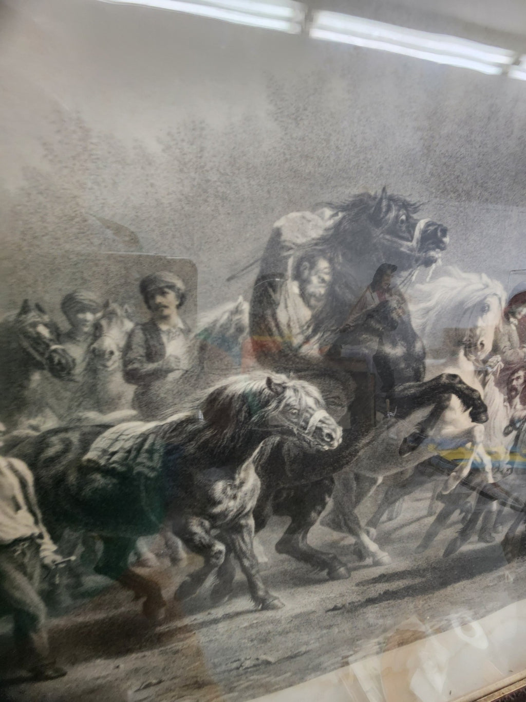 Antique Rosa Bonheur Horse Engraving Print HUGE 50x34 Black Forest Frame C.G....