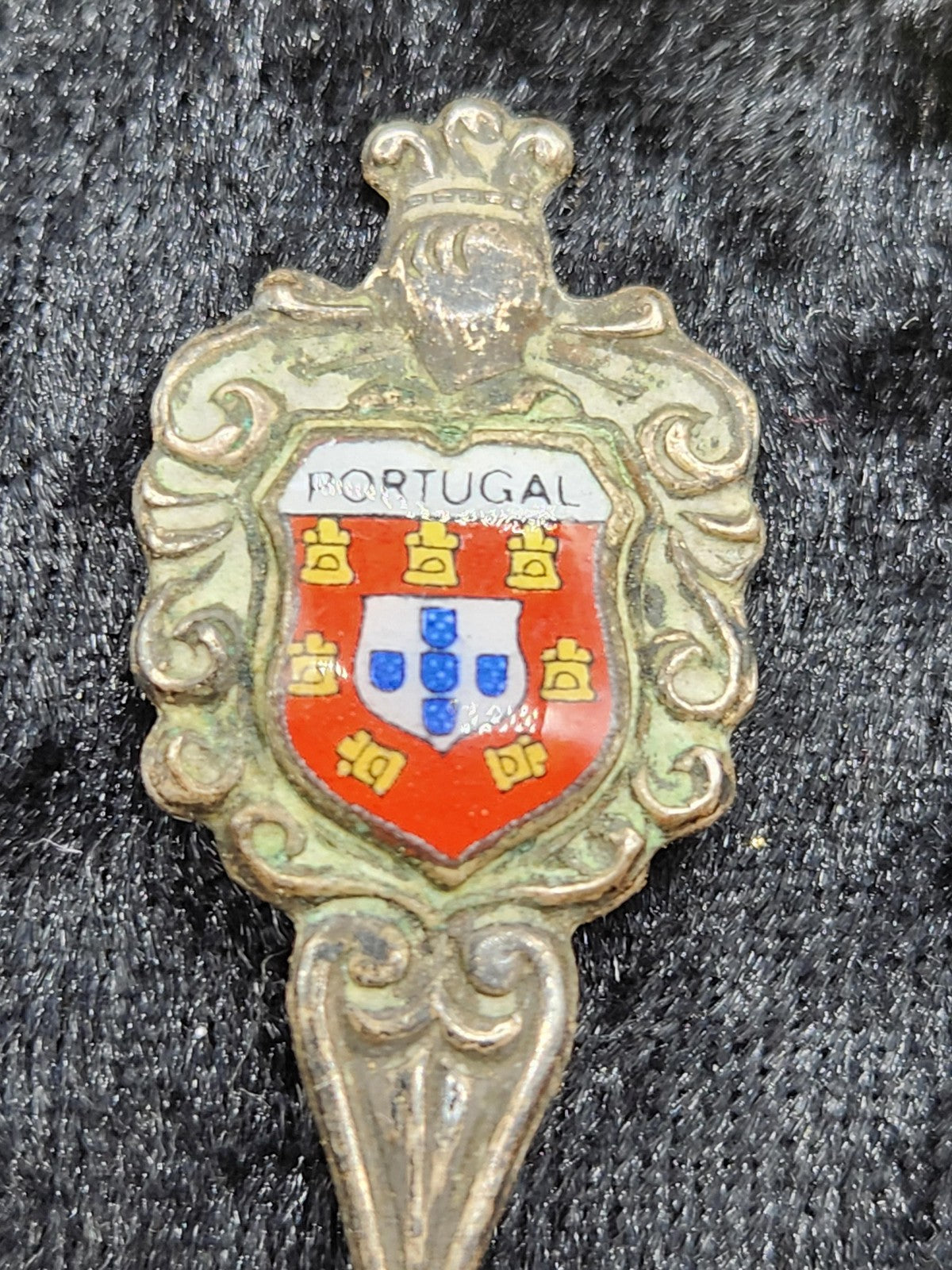 Unmarked Portugal Souvenir Spoon Small Crest Rooster Enamel Metal Travel Decor