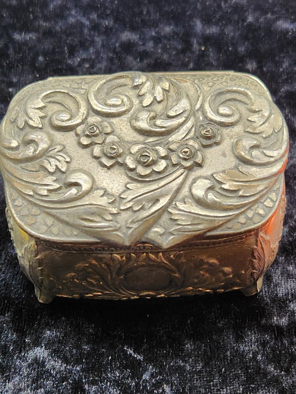 Vintage Japanese Trinket Jewelry Box Gold Tone Floral Ornate Red Velvet