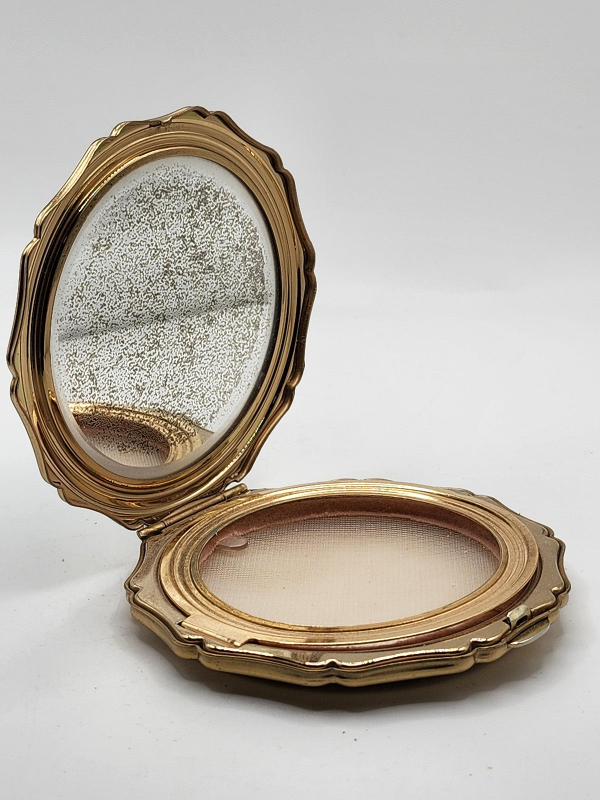 Vintage Stratton Compact Green Marbled Enamel Round Gold Tone England Vanity