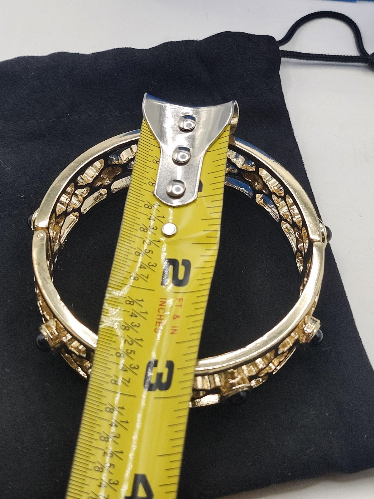 R.J. Graziano Gold Tone Bangle Bracelet Black Cabochon Openwork Jewelry Gift