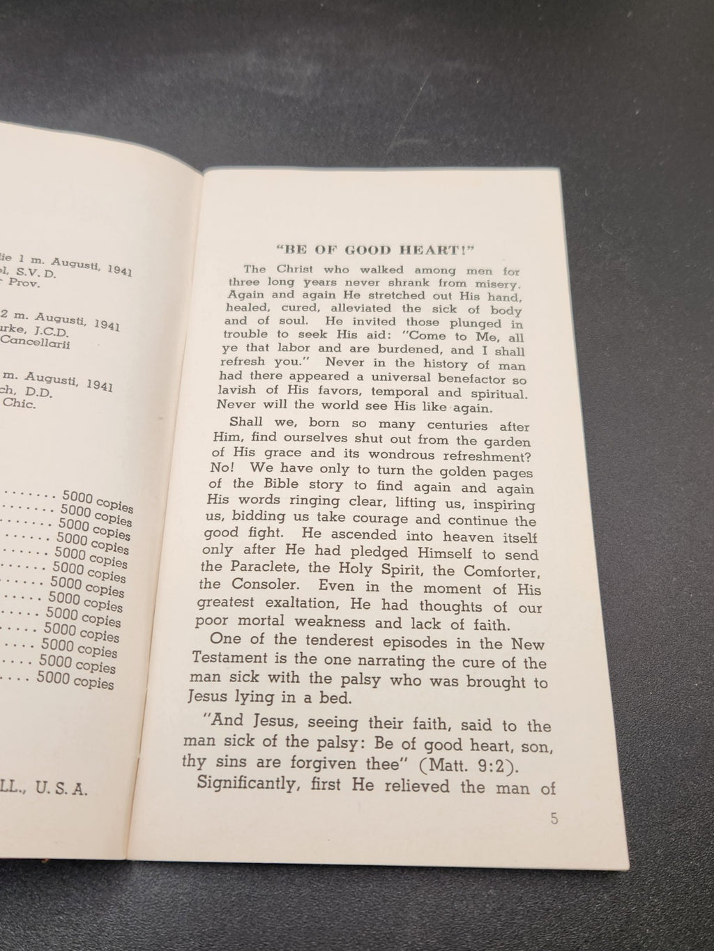 Vintage 1941 “Be of Good Heart!” Religious Booklet by Rev. Bruno Hagspiel S.V.D.