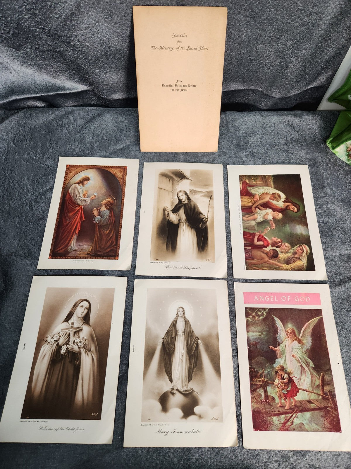 Vintage Catholic Religious Print Lot Sacred Heart Angel Of God Messenger Prints