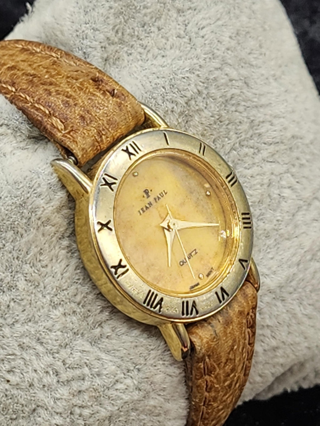 Jean Paul Watch Womens Gold Tone Roman Bezel Quartz Leather Band Parts Repair