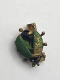 Vintage Green Beetle Bug Brooch Pin Gold Tone Enamel Insect Costume Jewelry