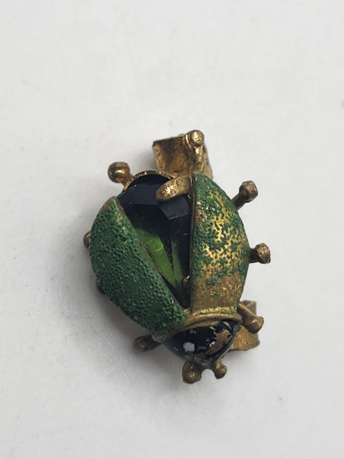 Vintage Green Beetle Bug Brooch Pin Gold Tone Enamel Insect Costume Jewelry