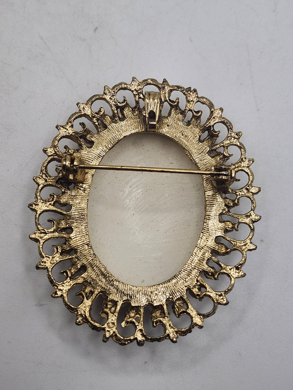 Floral Brooch Pendant Gold Tone Faux Pearl Frame Oval Multicolor Jewelry Gift