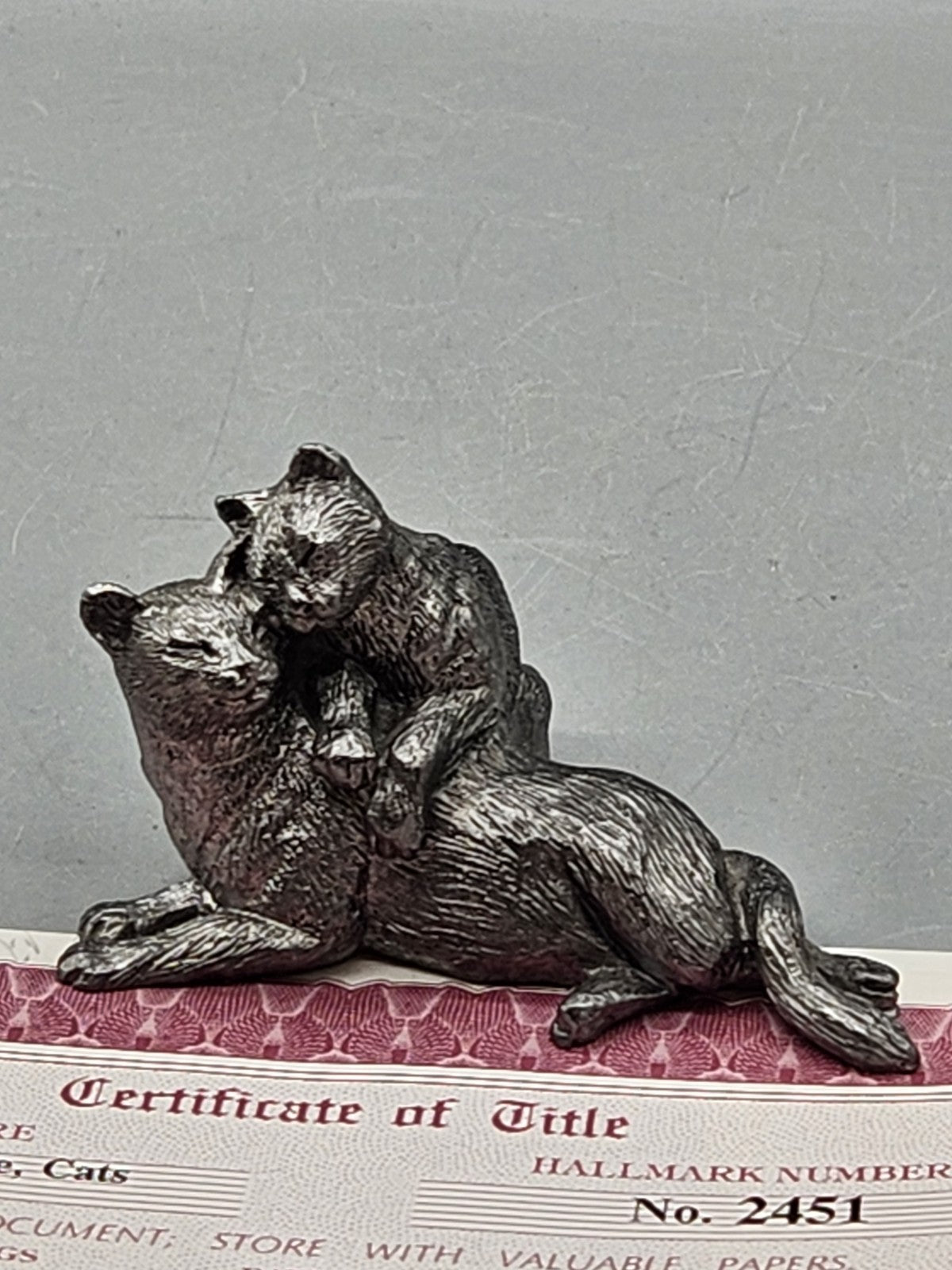1999 Michael Ricker “Friendship Gift of Love” Cats Pewter Sculpture w/ COA