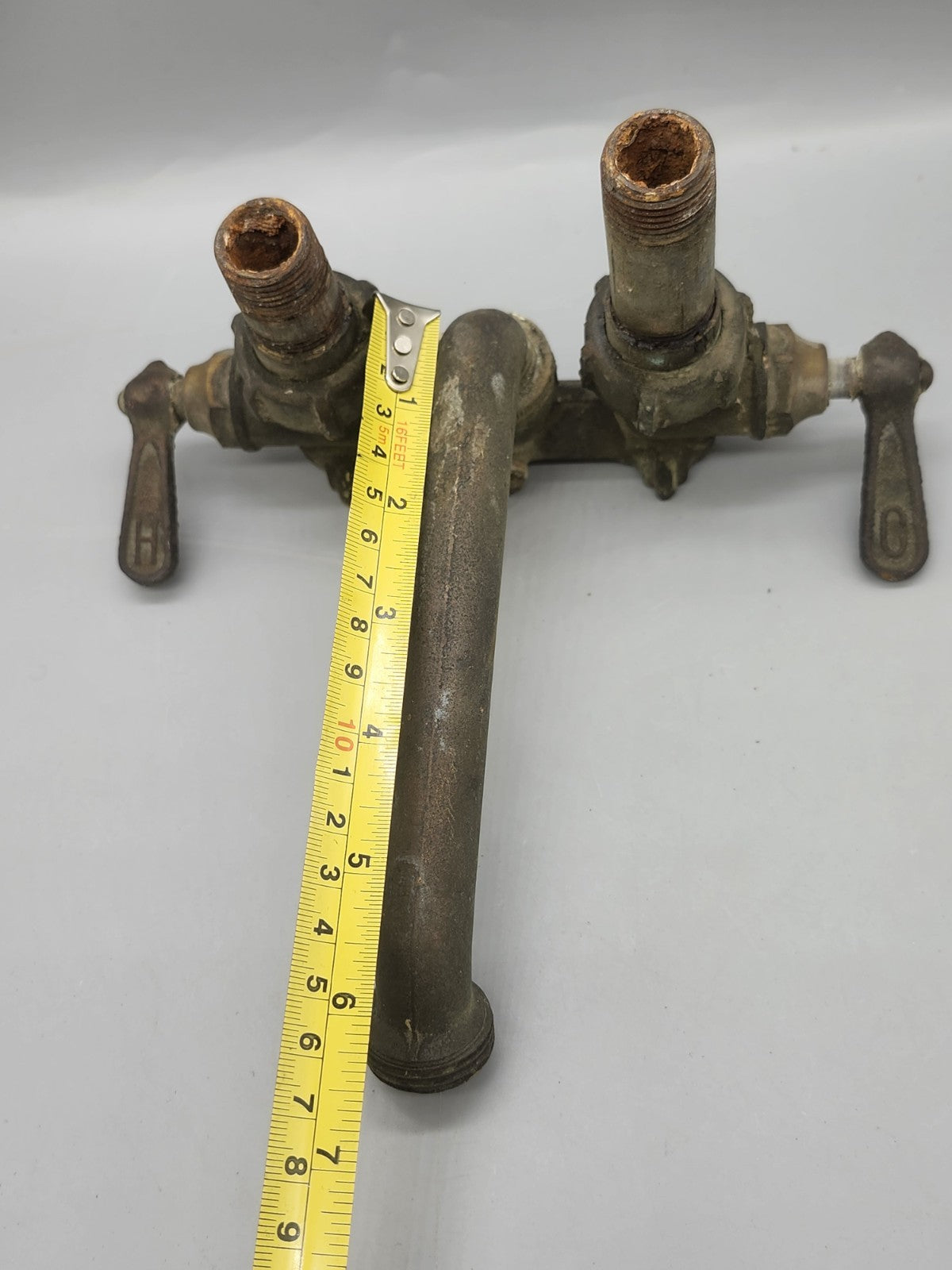 Vintage Brass Bridge Kitchen Faucet Hot Cold Wall Mount Faucet Parts Repair