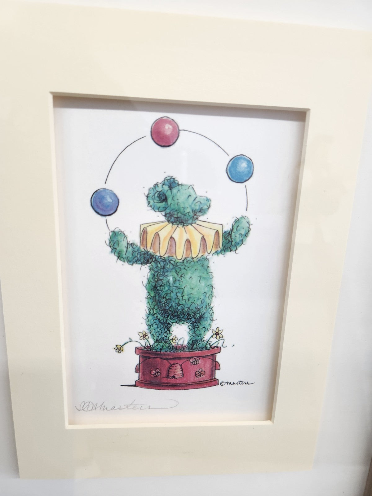 Vintage Ethan Allen Whimsical Topiary Wall Art Framed Triple Print 28x15 Signed 