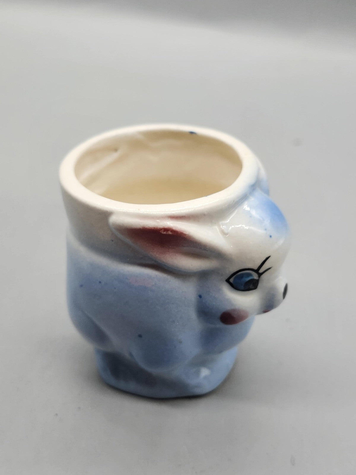 Vintage Blue Porcelain Rabbit Figurine Small Planter Cup Japan Decor Cute
